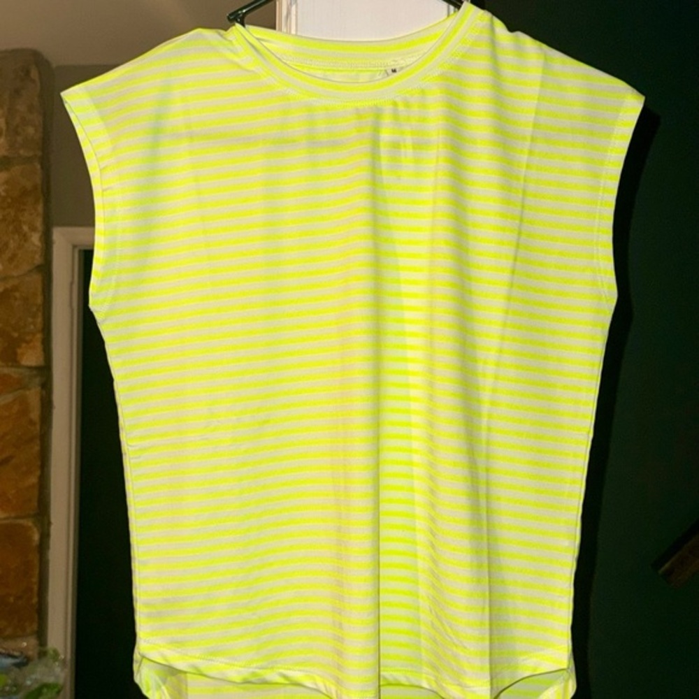 NWT Kidpik Neon Yellow Stripe Top Size M (10) Girls Sleeveless Hi-Low Shirt